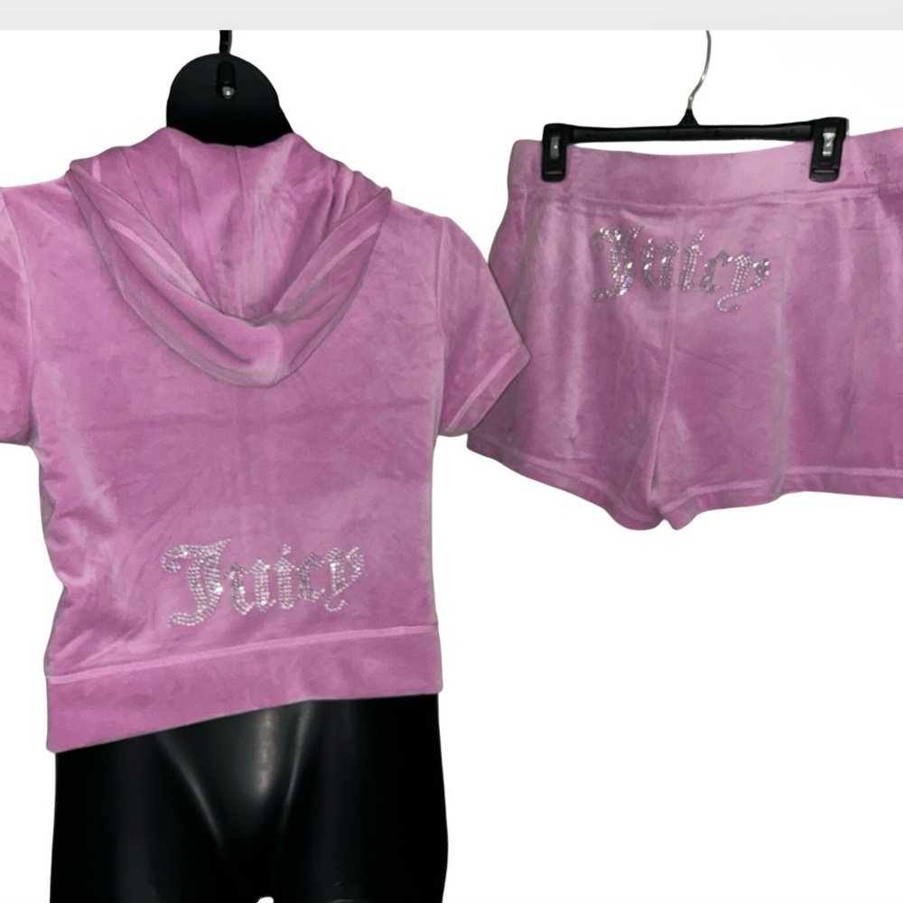 JUICY COUTURE OG BLING RHINESTONE VELOUR DEWBERRY SHORT-SLEEVE & SHORT SET NWT